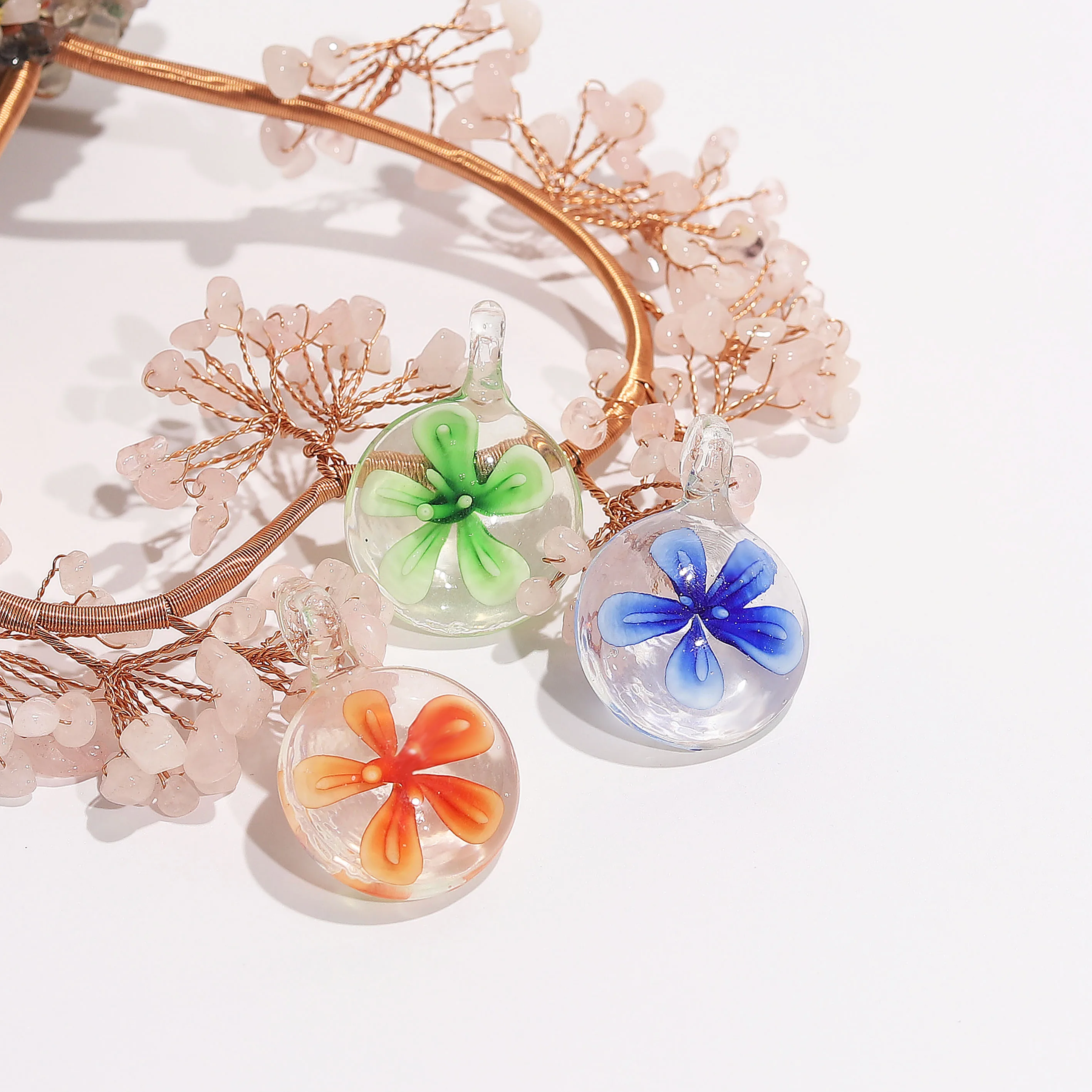 Qianbei Wholesale 6pcs Handmade Murano Lampwork Glass Mix Color Flower Round Pendants Fit Necklace Hot Jewelry Gifts