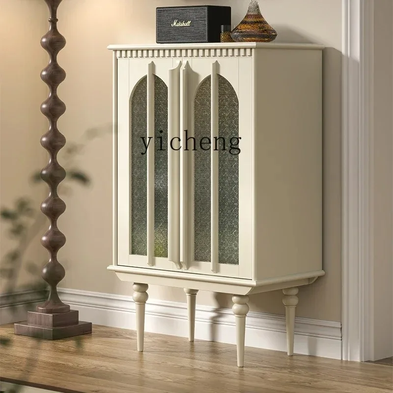 GZ-1 French Retro Solid Wood Side Cabinet Dining Side Cabinet Begonia Glass Door Storage Wine Cabinet