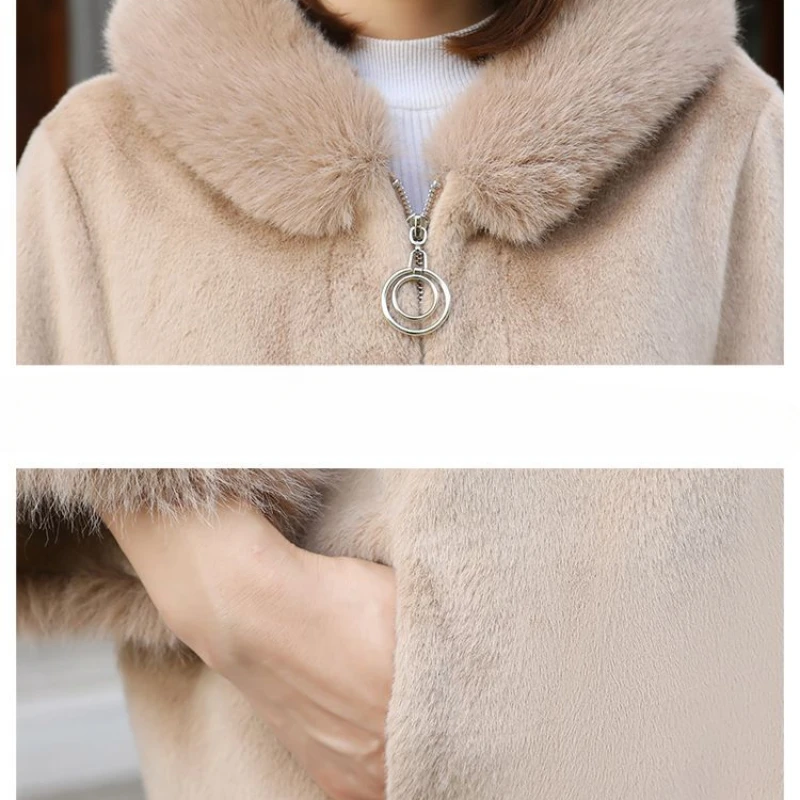 Mid Length Faux Fur Coat for Women, Loose Outfit, Mink Fur Overcoat, Thick Warm Hooded Parkas, Casual Outwear, Winter Fashion