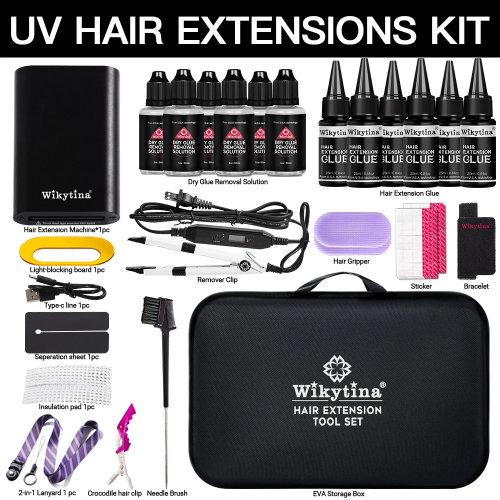 Professional UV Light Hair Extension Kit 2026 with V Light Tools Glue And Curing Lighter for Home Or Salon Use