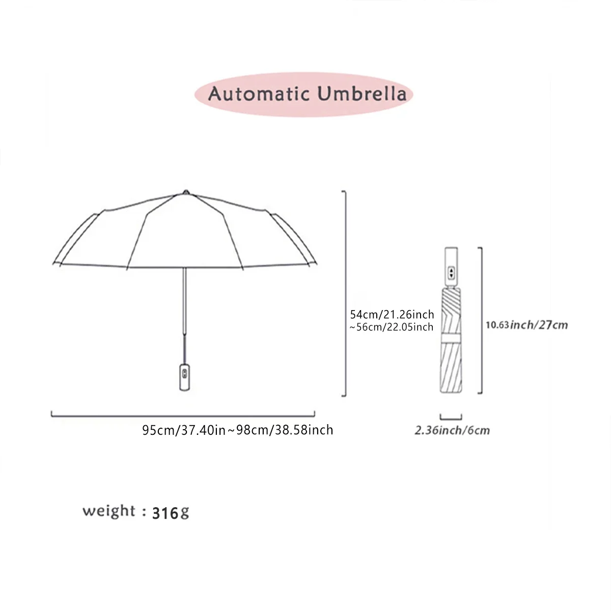 8 Rib Automatic Folding Umbrella One Touch Open Close UV Protection Compact Sun Rain Umbrella for Men Women Business Travel