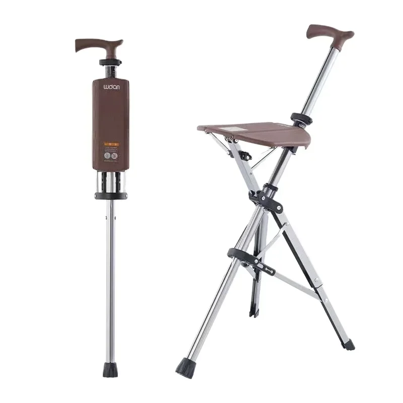 Portable Aluminum Alloy Elderly Folding Crutch Chair Lightweight Foldable Walking Sticks Cane with Seat Stool