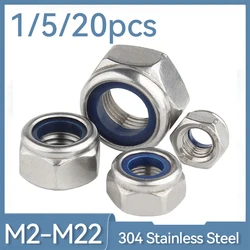 1/ 5/ 10/ 20pcs 304 Stainless Steel Nylon Self Locking Hexagonal Nut DIN985 M2 M2.5 M3 M4 M5 M6 M8 M10 M12 M14 M16 M18 M20 M22