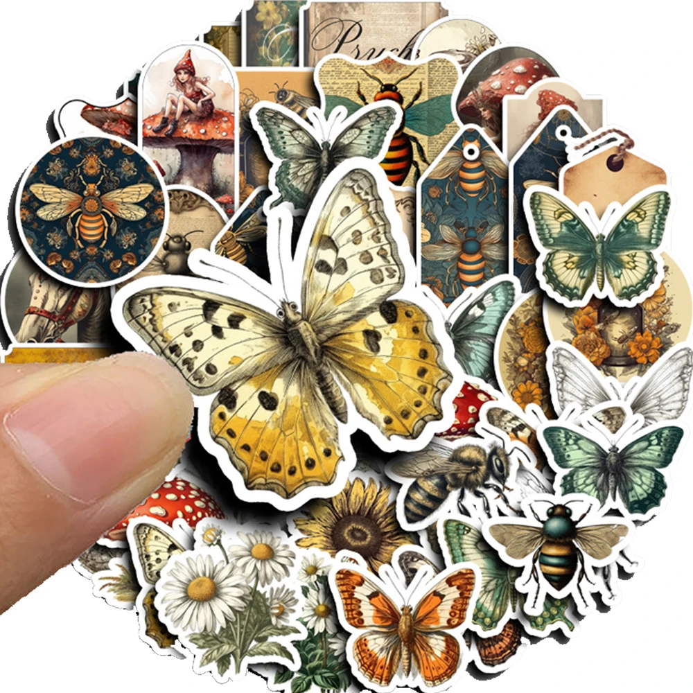 10/30/50PCS Forest Plant Butterfly Bee Decoration Stickers Aesthetic Vintage Decals DIY Laptop Phone Stationery Retro Sticker