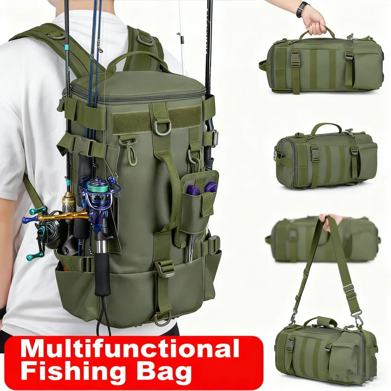 釣り用バックパック-タクティカルタックルバッグ-ロッドホルダー付き-魚釣り道具収納-モールシステム-キャンプ-ハイキング-アウトドア-多機能バッグ
