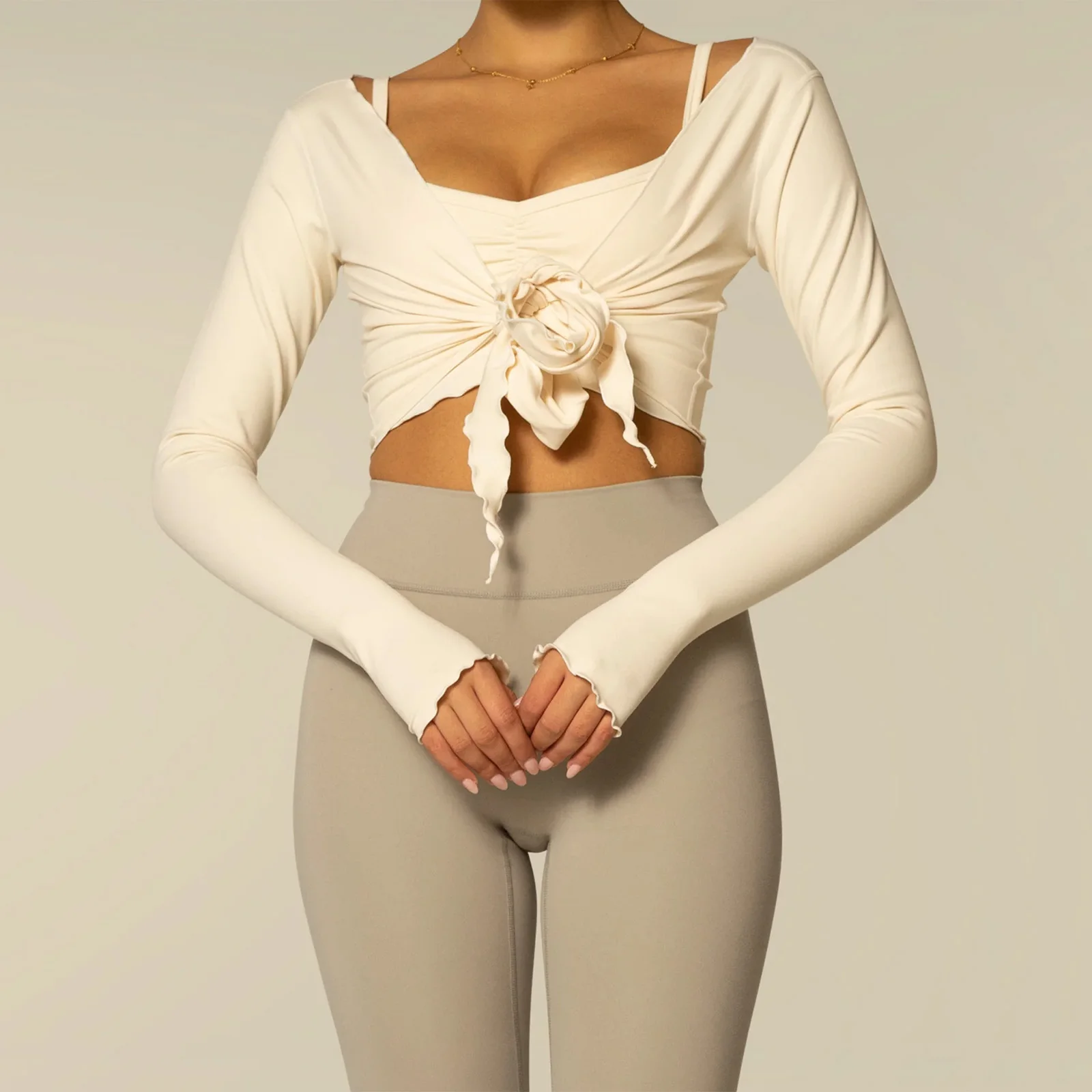 New Women Crop Wrap Tops Solid Color Tie up Hem V-Neck Fitted Long Sleeve Shirt For Club Streetwear Aesthetic Clothes S M L