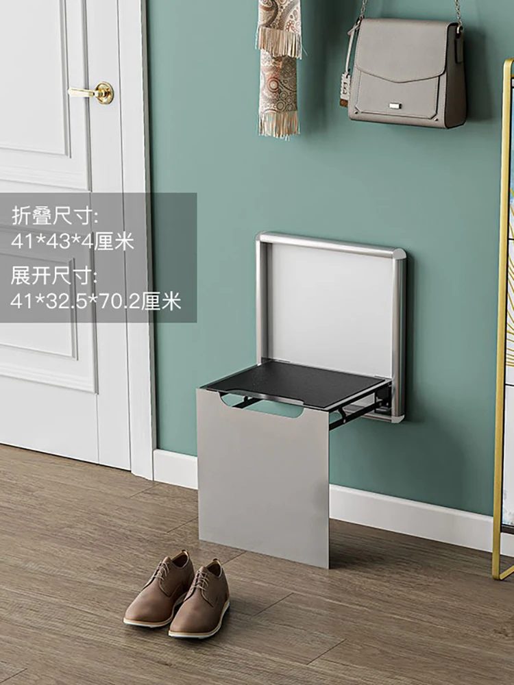 Ultra-thin wall-mounted mini folding stool Airlines aluminum shoe changing stool on the entrance door wall.