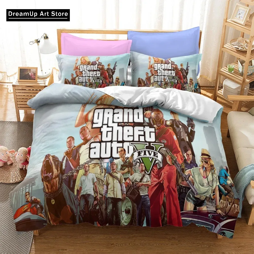 3D Print Game Grand Theft Auto V GTA5 Bedding Set Boys Girls Twin Queen Full Size Duvet Cover Pillowcase Bed Adult Bedroom