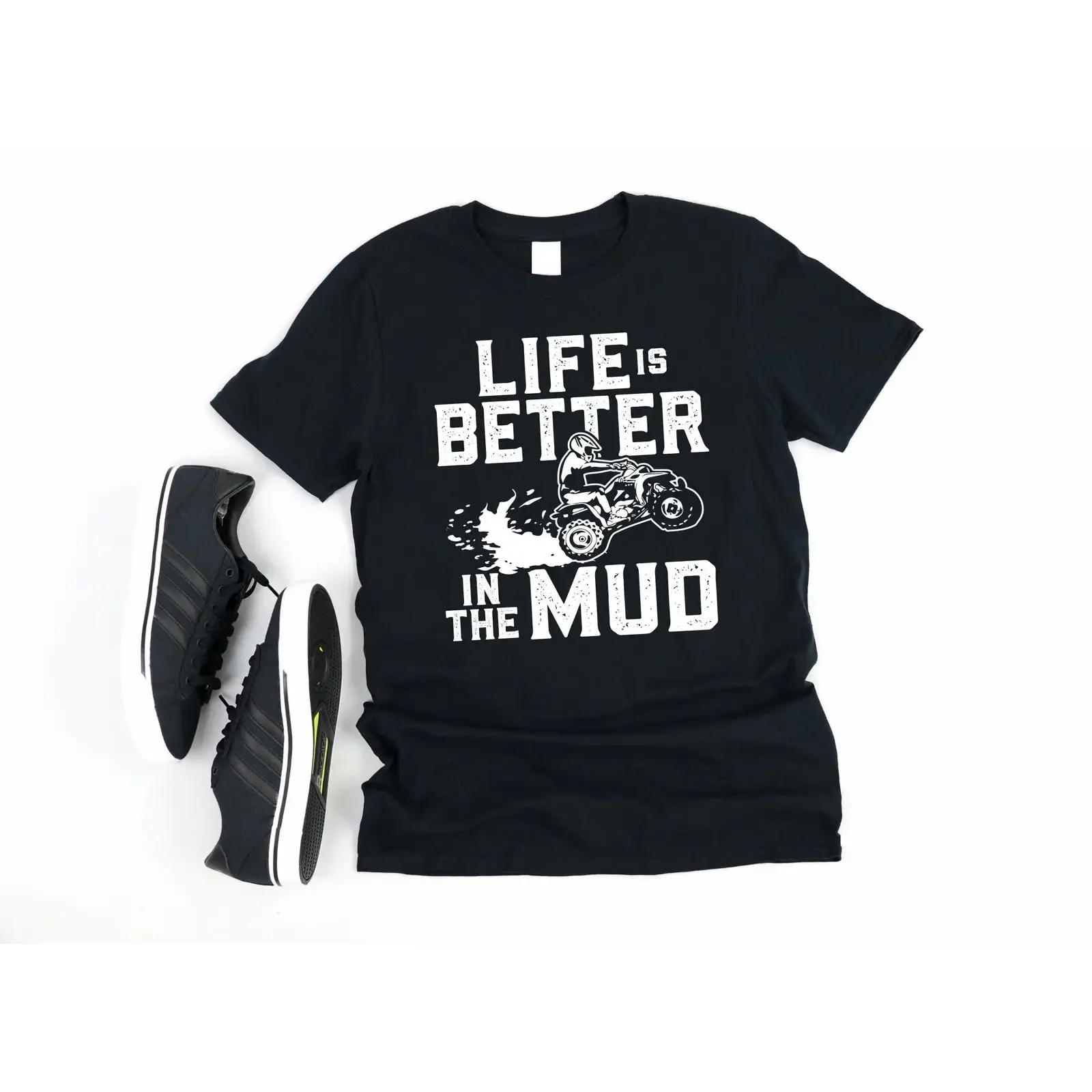 Life Is Better In The Mud Funny ATV Rider T Shirt 4 Wheeler Four Off Road Outdoor Adventure vintage Washed Soft Casual Slightly