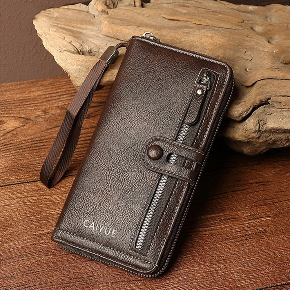 

Fashion Long Men's Wallet Large Capacity Double Layer Business Wallet Zipper Pu Leather Men Clutch Bag Purse