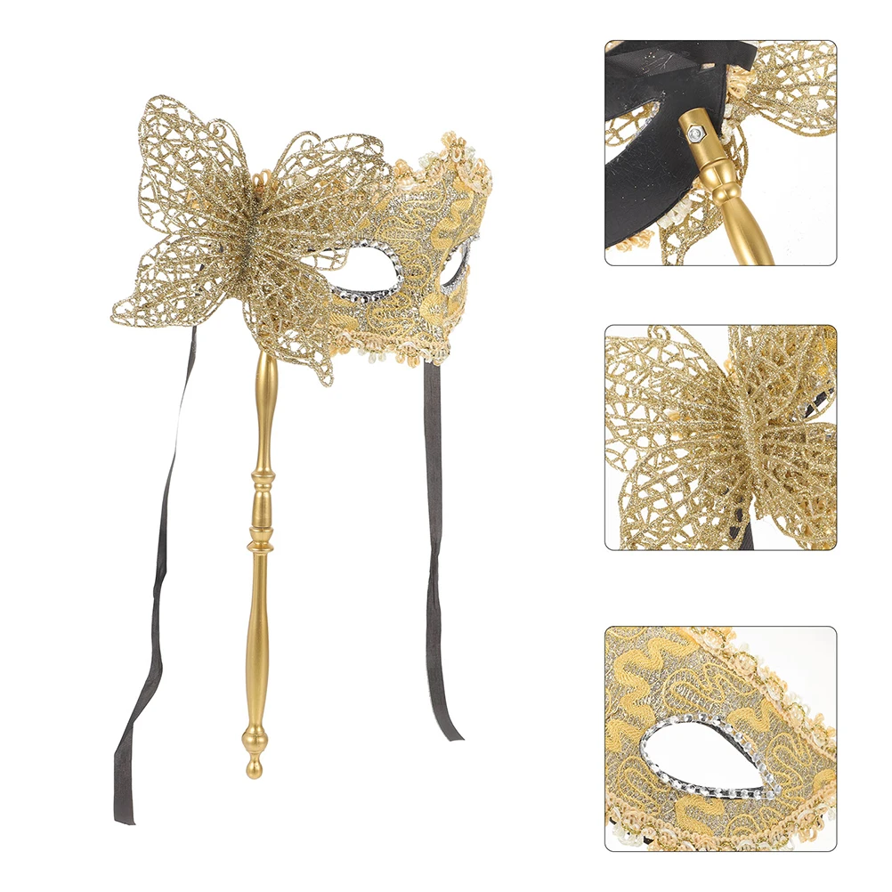 

2 Pcs Mask Carnival Masquerade Couple Masks for Party Gold Women Fancy with Stick Accessories Prom Halloween