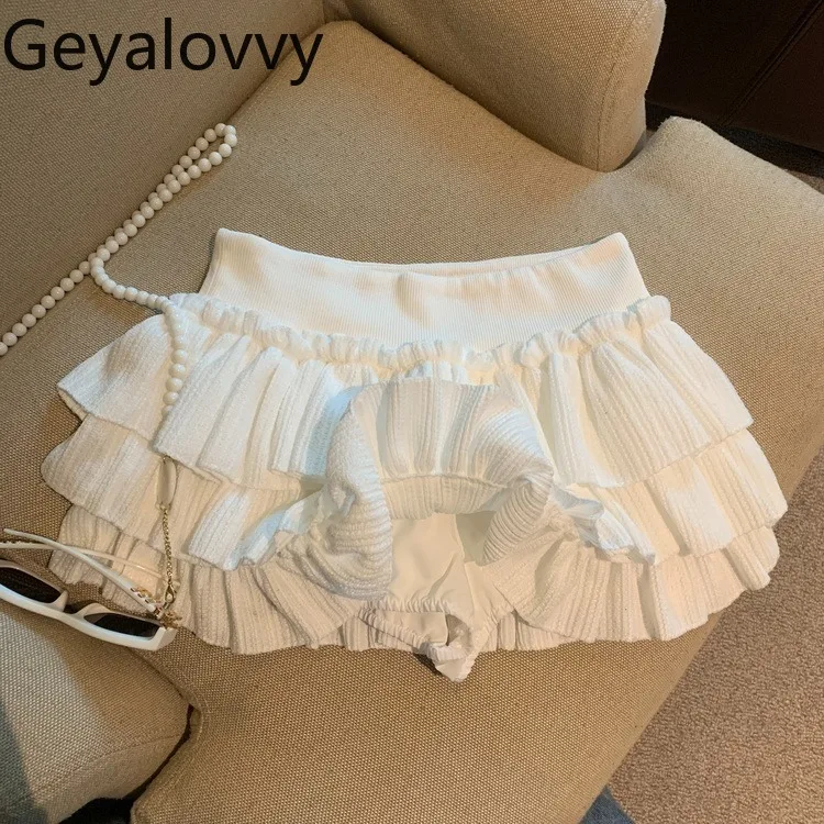 

White Sweet Puffy Cake Short Skirt for Women Summer New Versatile Solid Color Anti-Exposure A-Line Half Skirts Mini Shorts