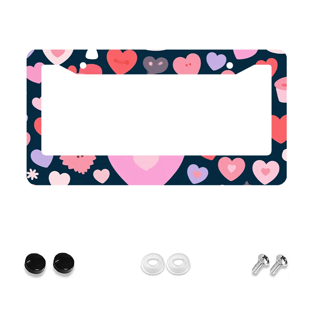 

1pc Multicolor Heart Pattern 2 Hole License Plate Frame, Aluminum Material, 6x12 Inches, with Screw Set, Cartoon Fun Car Decora