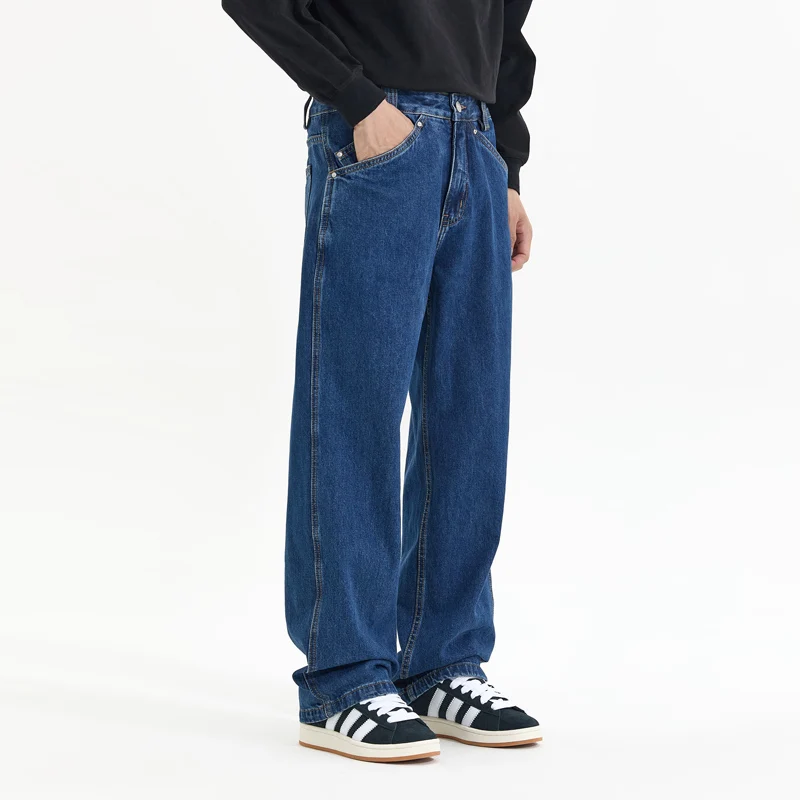 

Новые мужские винтажные повседневные свободные широкие мешковатые джинсы, брюки, джинсовые брюки в стиле Old Money, классические синие модные джинсы Cleanfit