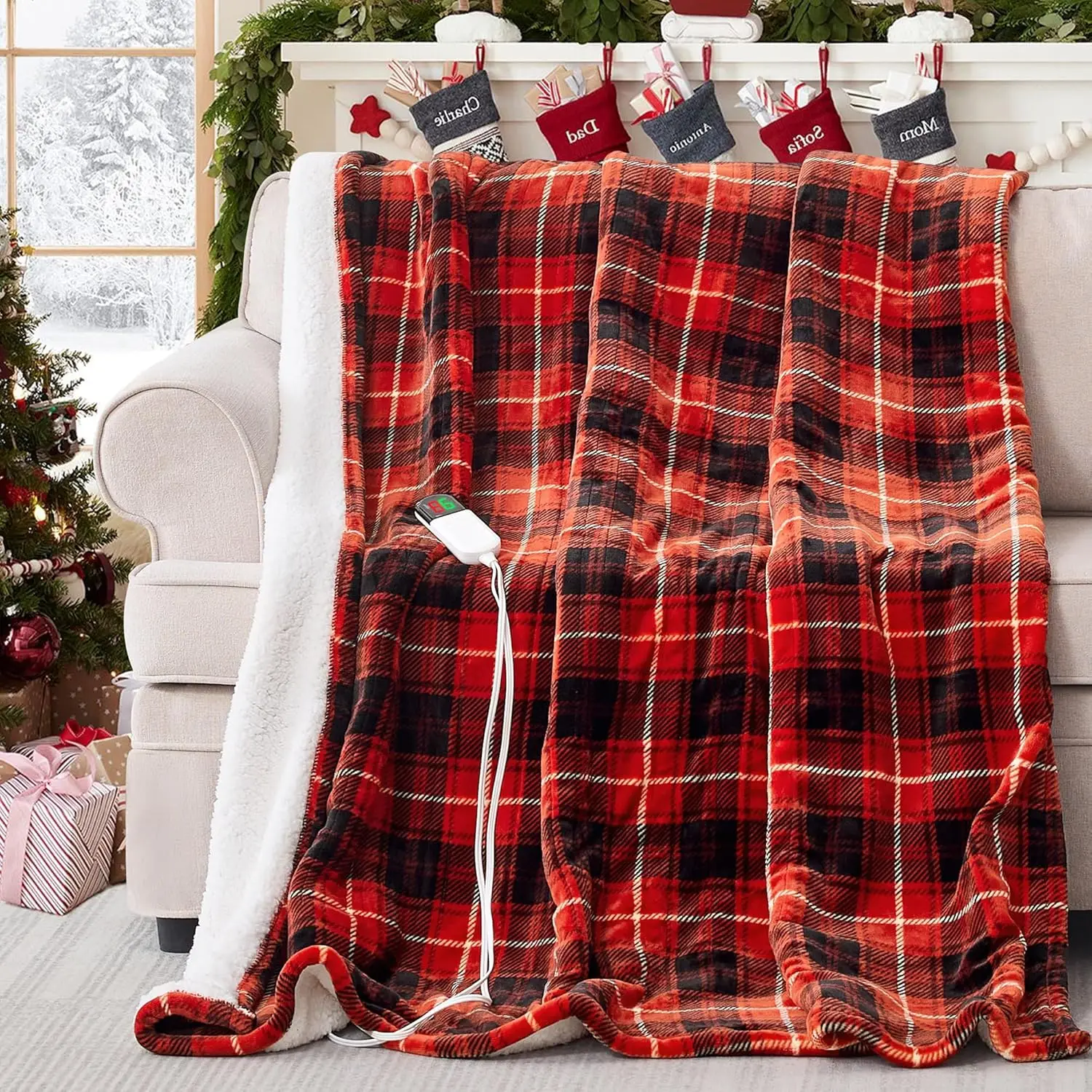 

50"x60" Electric Heated Blanket with Auto Off & 8 Heat Levels, Soft Plaid Sherpa, ETL Certified for Home Office Warmth