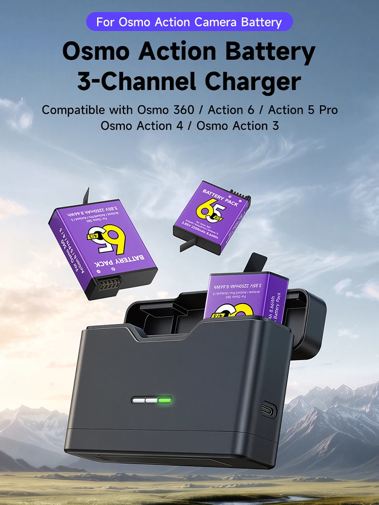 2250mAh Akku für DJI Osmo Action 6, Action 5, Action 5 Pro, Action 4 mit USB-Schnellladegerät für DJI Osmo Action 4, Osmo 360, Osmo 360 II Kamera-Zubehör für Action 3, Akku-Ladegerät-Set mit