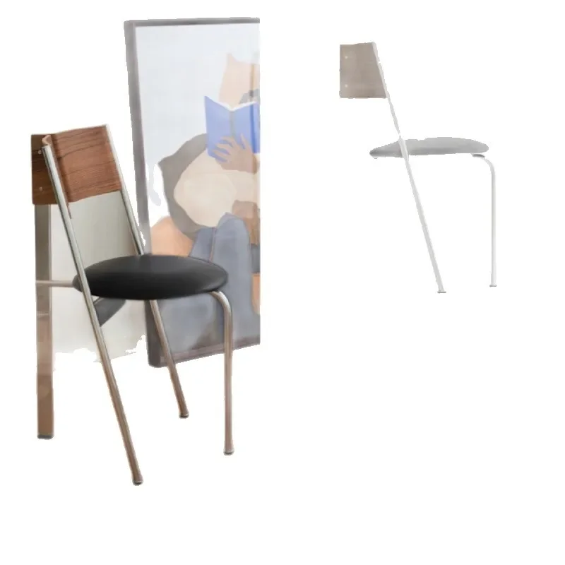 

Chair Medieval Chinese dining chair, designed retro high-grade PU leather stainless steel chair