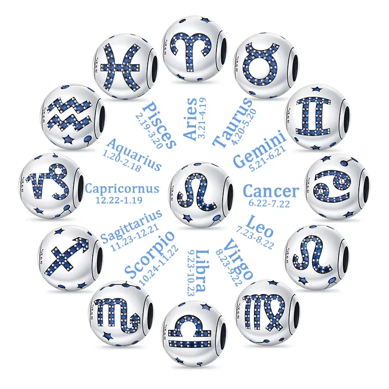 

Charms Fit Qikaola Bracelets 925 Sterling Silver Twelve Constellations Charms Beads Leo Aries Virgo For Birthday Jewelry Gifts