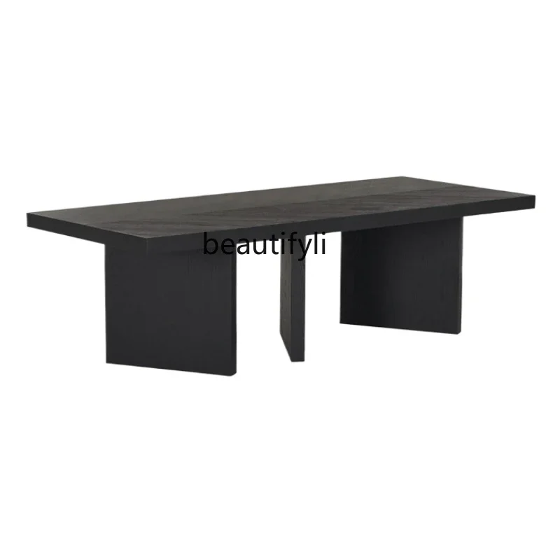 

French Dining Table Vintage Wind Black Retro Kitchen Island Desk Simple Modern Solid Wood Oak Tea Table