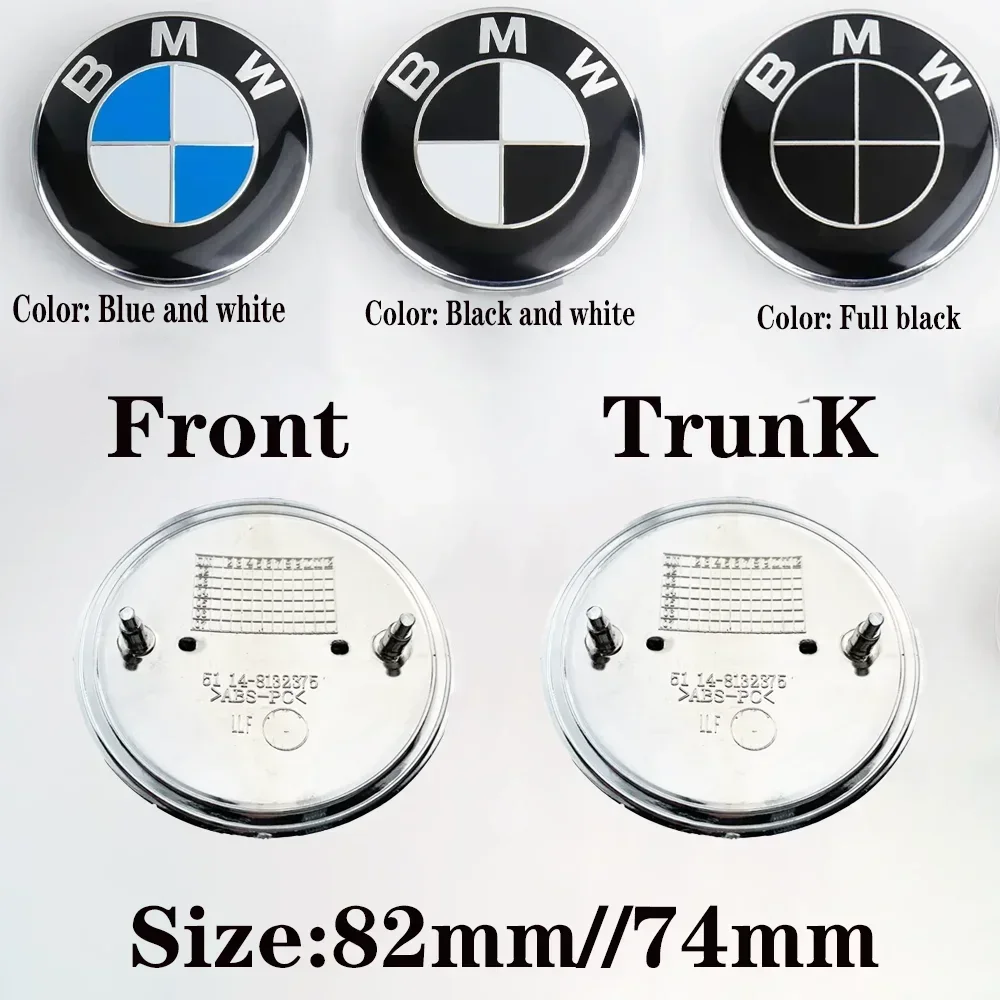 2pcs 82mm 74mm Chrome Base front/rear boot badges hood trunk Emblem logo for bmw E46 E39 E38 E90 E60 Z3 Z4 X3 X5 X6 Accessories