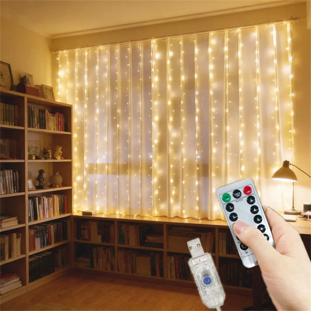 

Светодиодная гирлянда-штора USB 3/4/6 м для Дня святого Валентина, свадьбы, праздника Ид Мубарак, украшения спальни, дома, Рамадана 2026