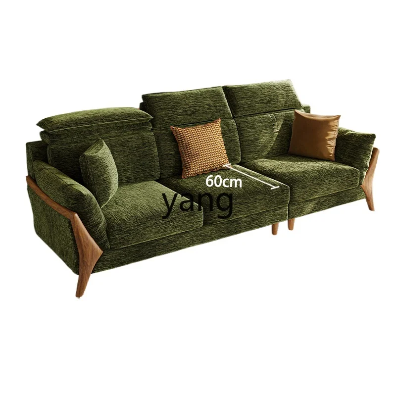 

LMM medieval solid wood small apartment chenille velvet green fabric sofa