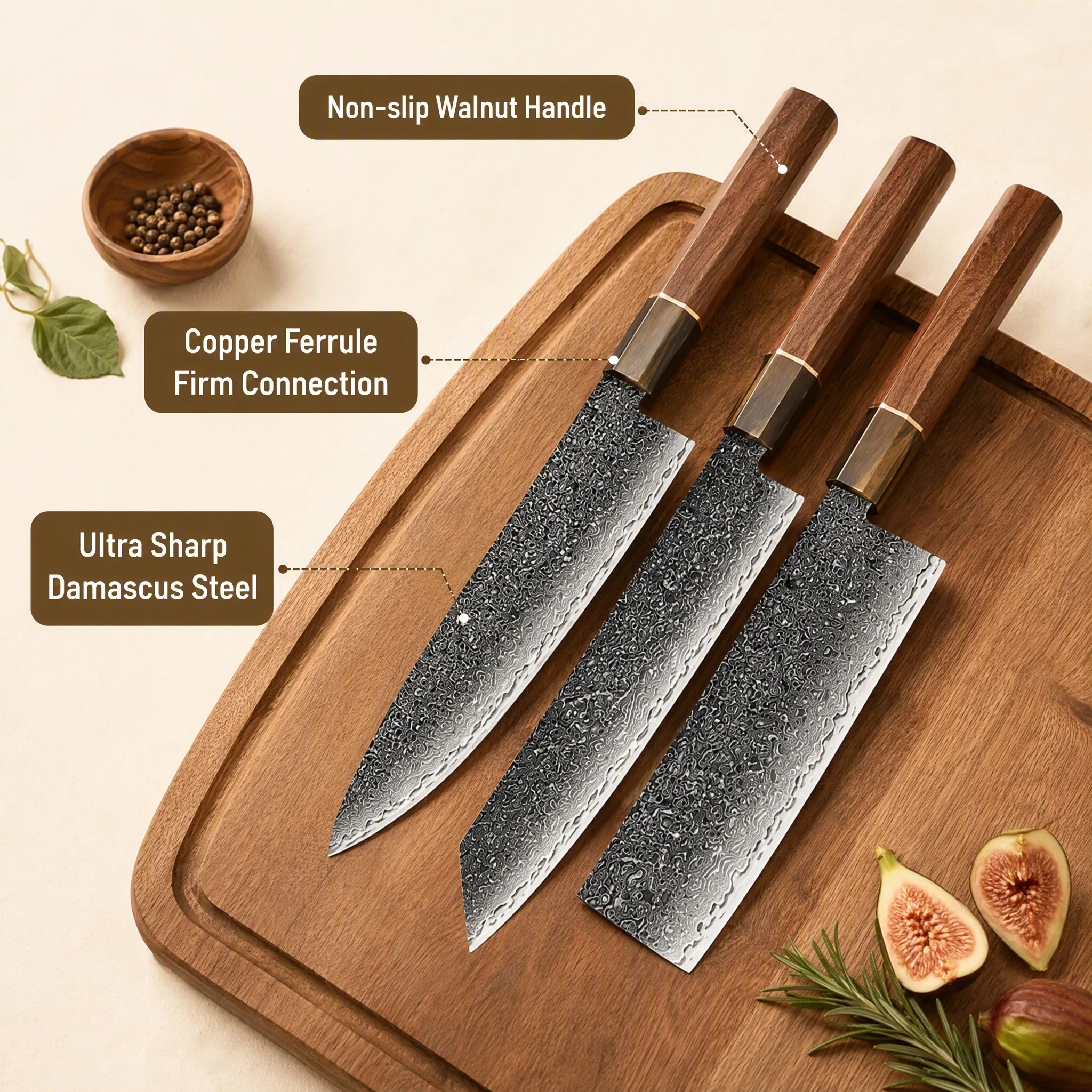 Professional Damascus Japanese kitchen knives, wooden handles, kitchen chef sharp multi-functional cooking knife with gift box