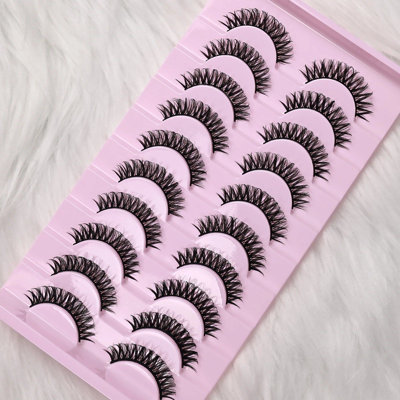 10Pairs D Curl Russian Strip Lashes Dramatic Make Up Fake Lashes Soft Reusable , Beginner-Friendly Fake Eyelashes