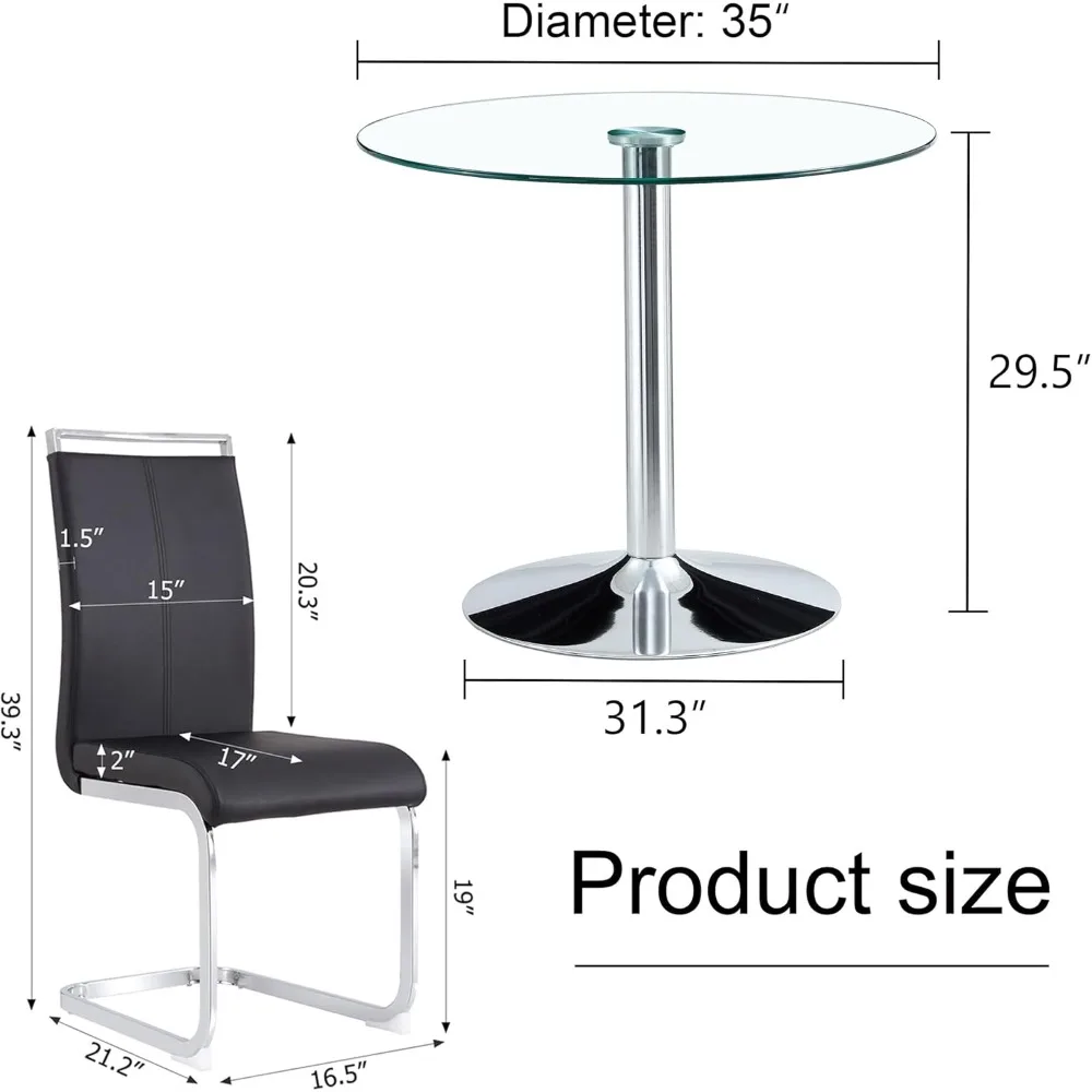 Glass Round Table , 3 Piece Dining Table Set for Kitchen Breakfast Nook