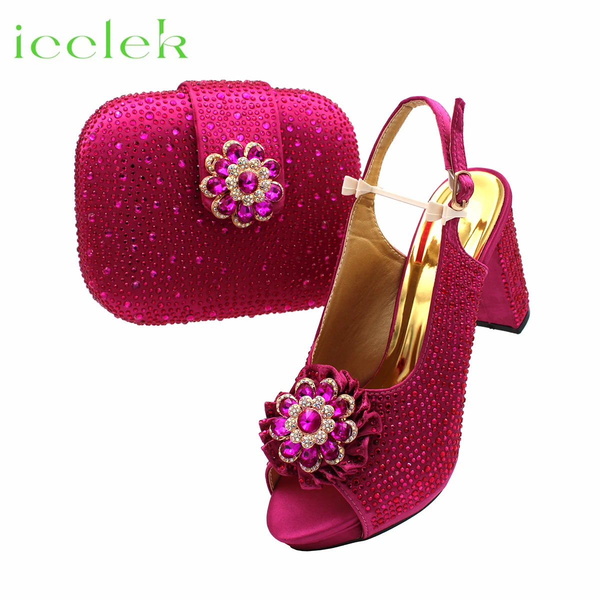 2024 baru nyaman Super Heels wanita Rhinestones desain sepatu wanita dan tas Set dalam warna Magenta untuk pernikahan