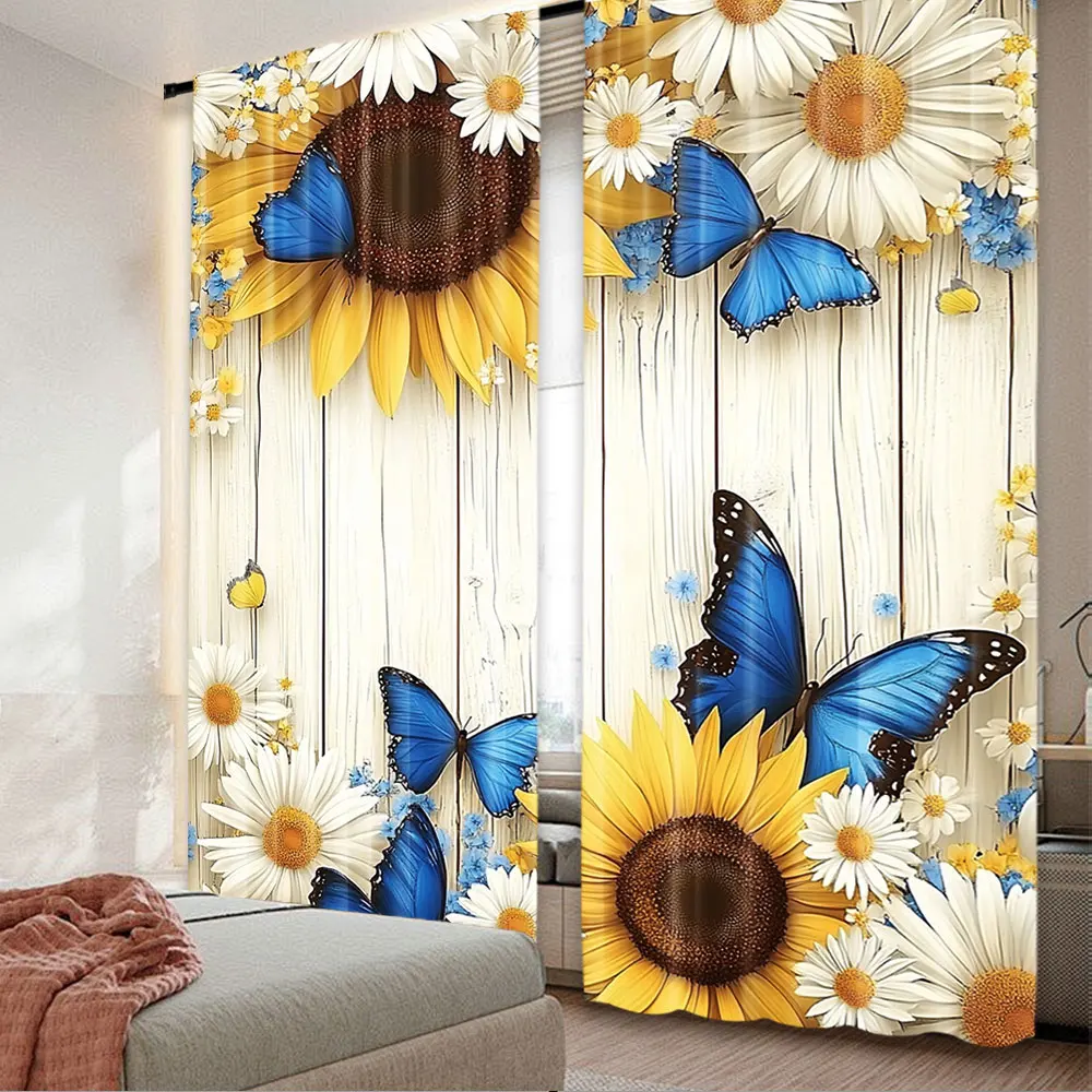 2Pcs Sunlit Sunflower Curtain Perfect Modern Home Decor Gift Suitable For Living Room Bedroom And Many Other Occasions