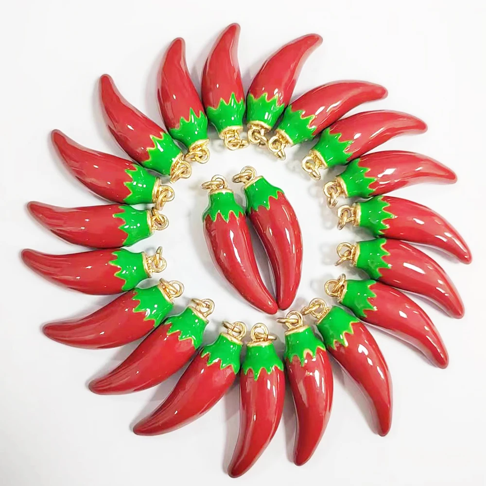 4 pcs Hot Chili Red Pepper Charms DIY Crafting Earring Bracelet Necklace Making Supplies Vegetables Plant Food Jewelry Pendant