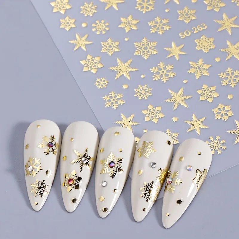 5 szt. świątecznych naklejek na paznokcie w kształcie płatków śniegu i gwiazd, łatwe w aplikacji do dekoracji paznokci DIY, na prezenty, imprezy i do stylizacji makijażu ślubnego.