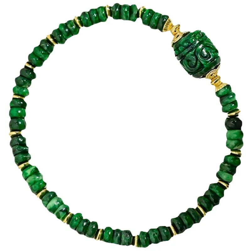 Tielongsheng Jadeite Color Dry Bracelet Single Circle Female Myanmar Quartzite Rock Vintage Dark Green Hand String Jewelry