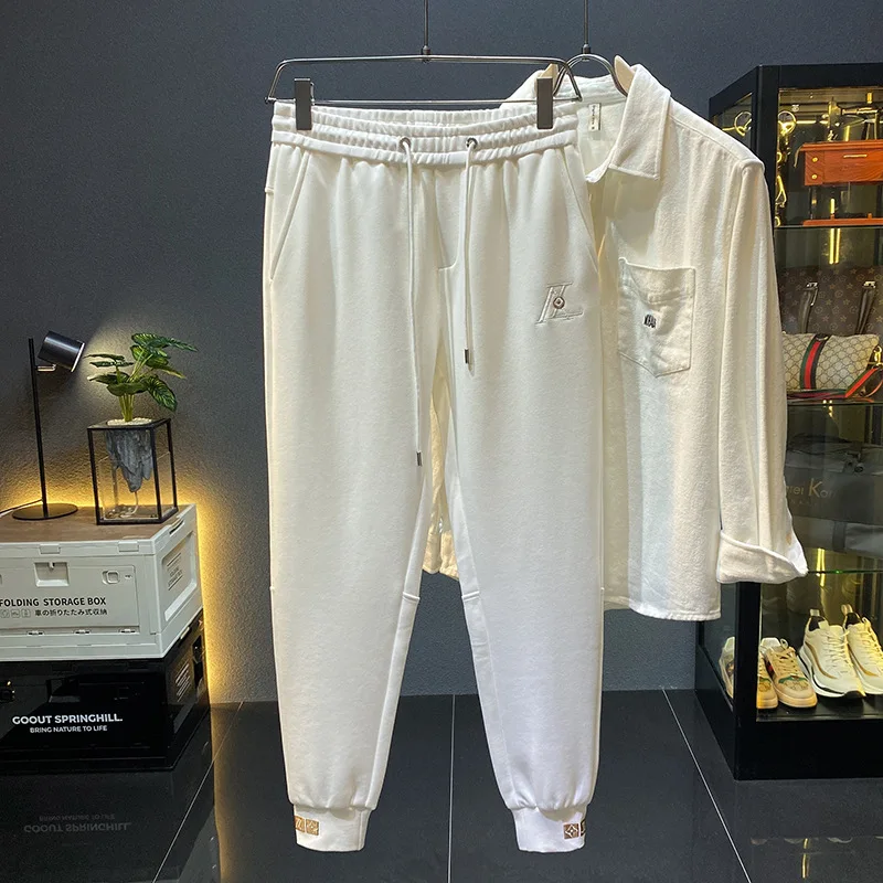 Light Luxury Sweatpants Men's Autumn 2024 New Casual All-Match Street Fashion Leisure Tappered Slim Fit Thick Stretch Sweatpants