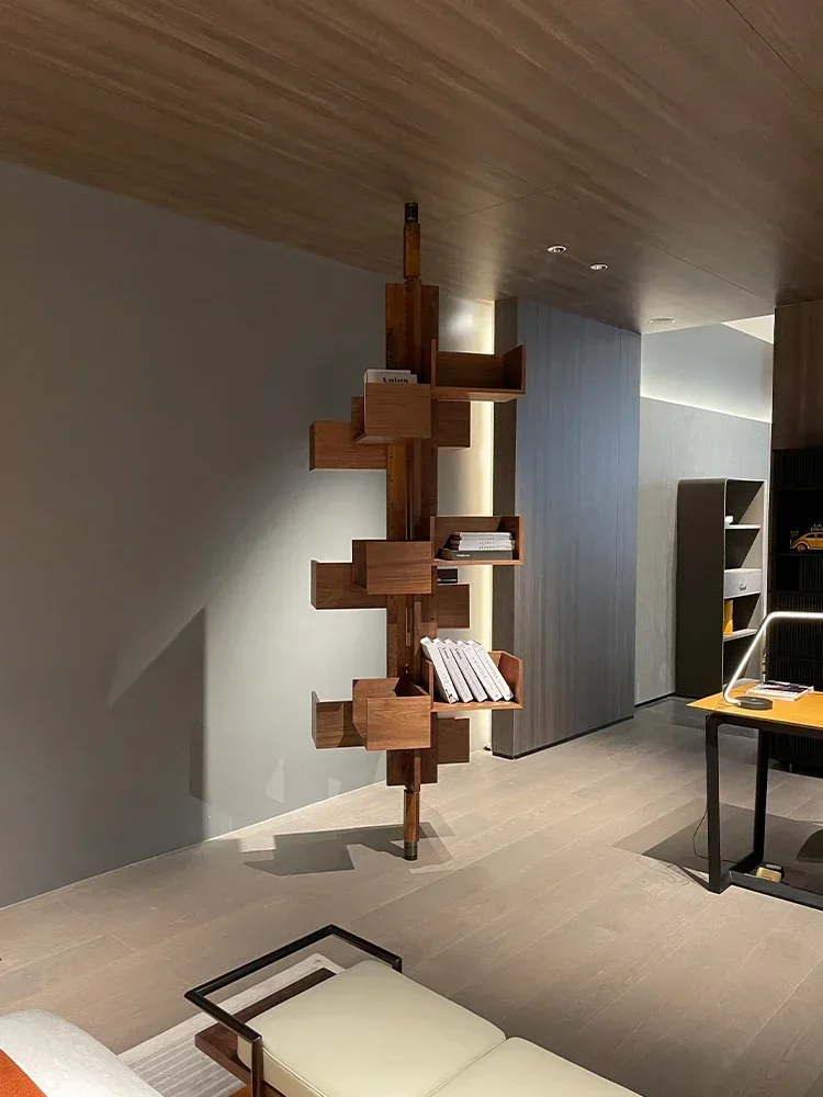 Custom: Italian minimalist walnut bookshelf can be rotated and adjustedAlbero bookcase designer style floor shelf customization