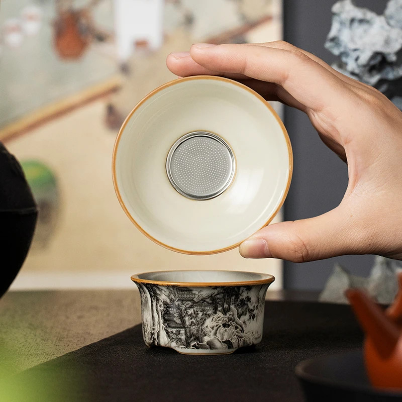 Ru Kiln Landscape Tea Leakage Tea Filter Group Household High end  Water Separators Tea Filter Net Kungfu Set Accessories