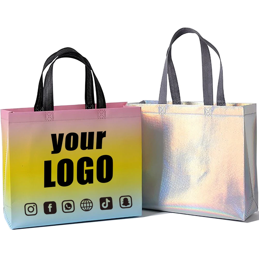 

10PCS Silver Laser Non-woven Bags Reusable Shopping Bags Suitable For Weddings Birthdays Parties Customizable Wholesale