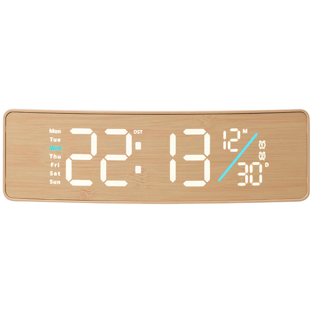 LED Digital Wall Clock with Wood Texture Design Provides for Time Temperature Calendar Moon Phase Timer and Alarm Mode