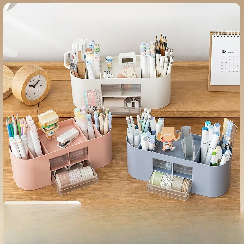 

Plastic Pen Holder Storage Box Desktop Storage Multi Functional Simple Office Stationery Pen Holder