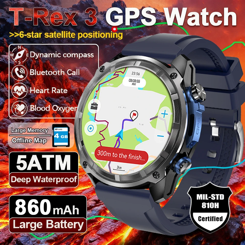 

New Offline Maps GPS Smartwatch 4GB Memory Video Player Military Sports Smart bracelet Men 5ATM Waterproof Sapphire Smart Watch