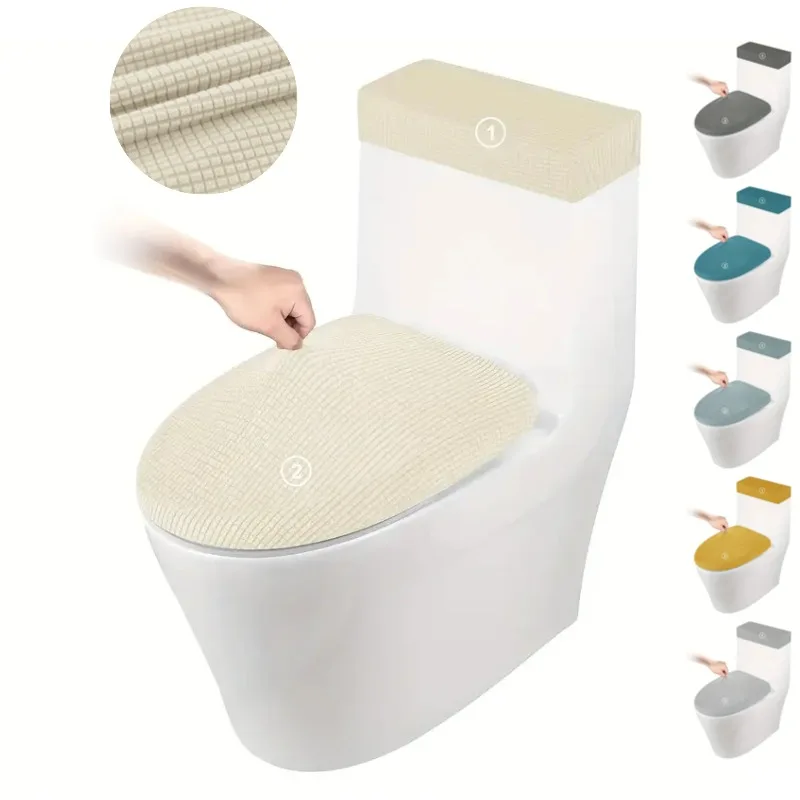 2pcs/set Polar Fleece Toilet Seat Protective Case Elastic Dust-proof Toilet Lid Tank Lid Covers Toilet Cushion Mats for Bathroom