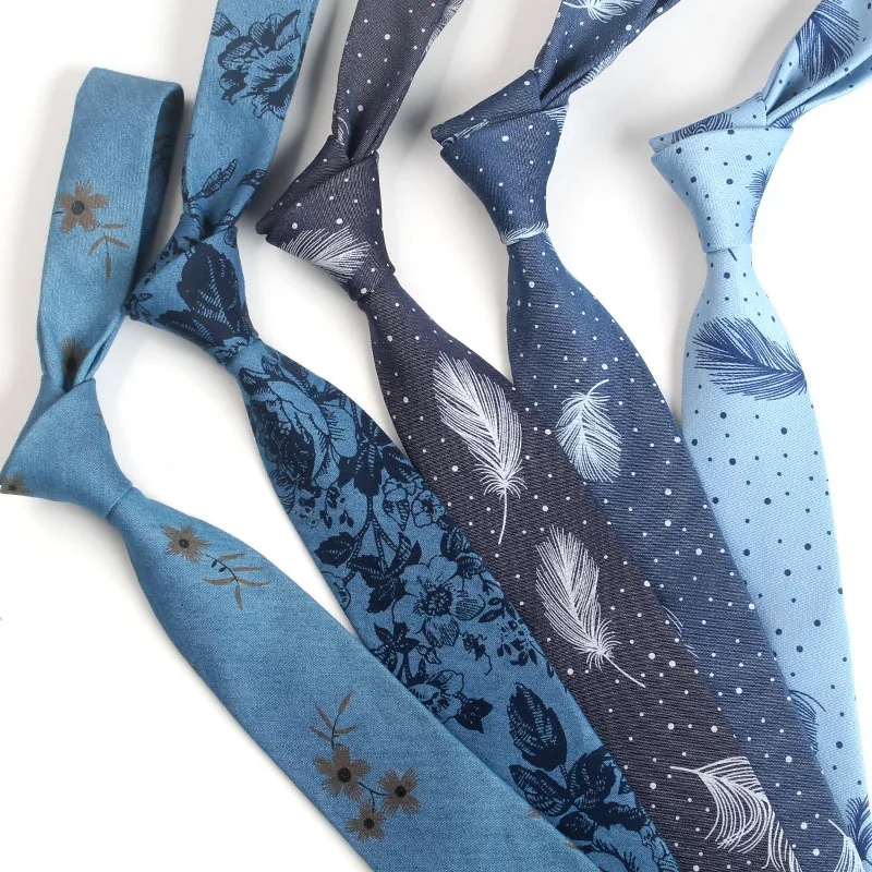 Corbata de ocio versión coreana de 7CM, corbatas florales de la serie azul para caballero, corbatas de boda de negocios, regalo del Día de San Valentín