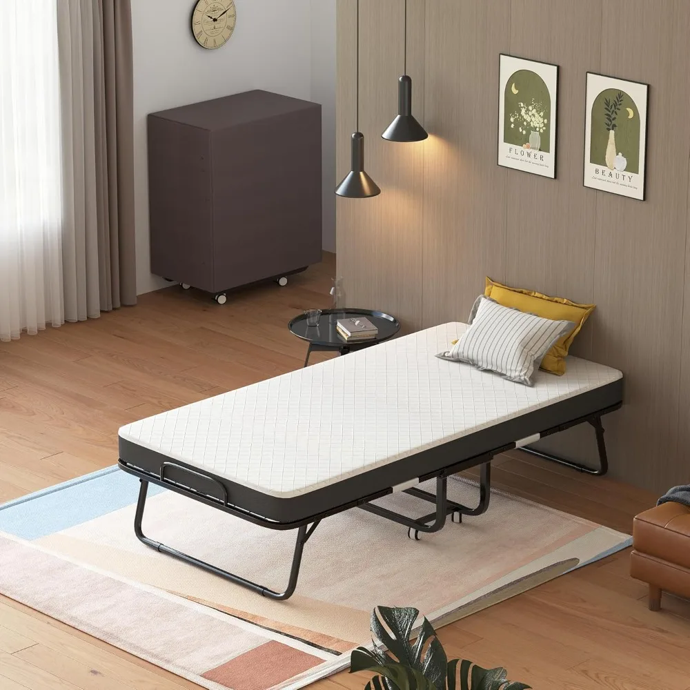 Lit pliant avec matelas, matelas en mousse à mémoire de forme amélioré de 5 pouces, lit d'invité portable et pliable pour adultes