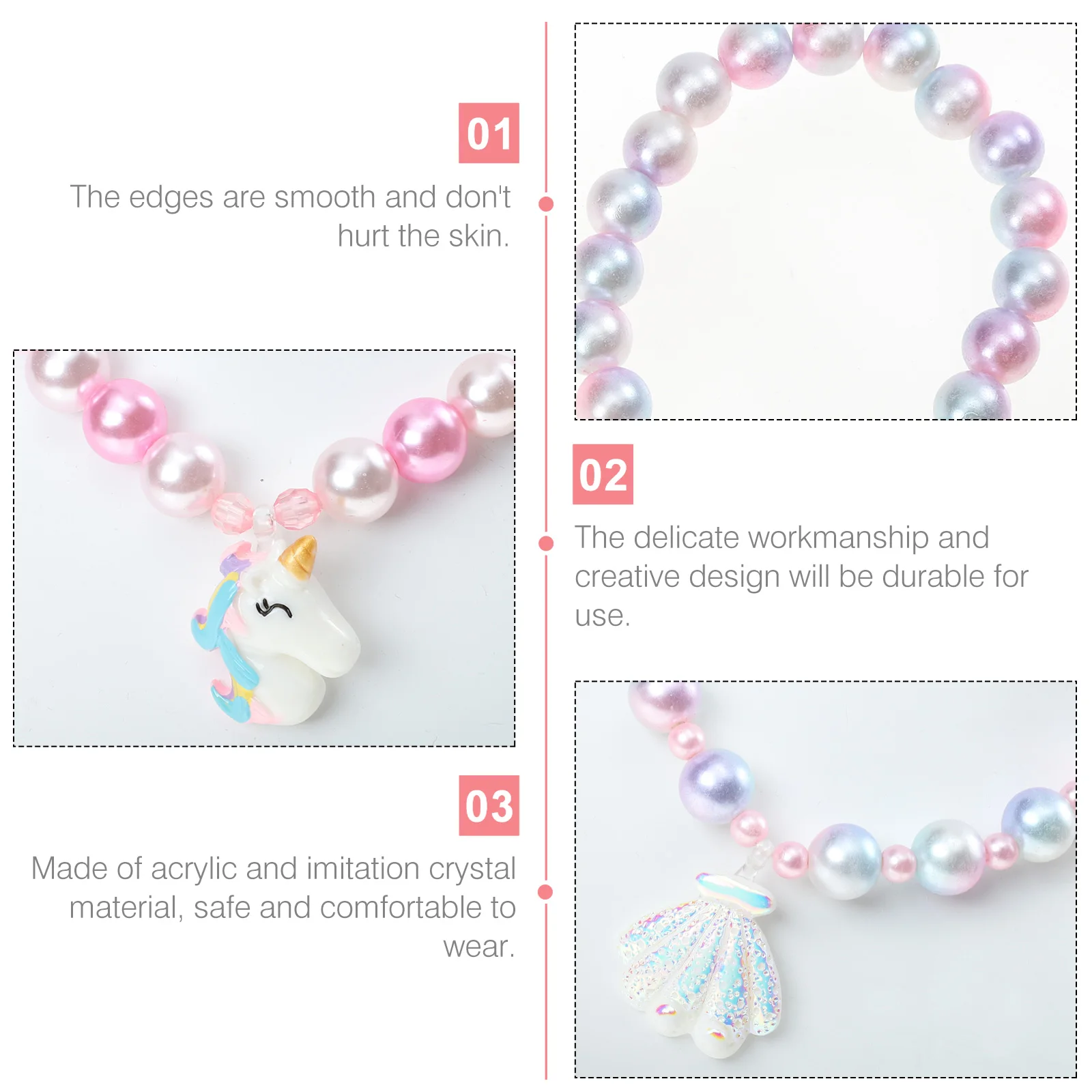 

2Sets Girls Beaded Necklace Bracelet Earrings Ring Unicorn Shell Jewelry Set Cute Fashion for Birthday Party Gift
