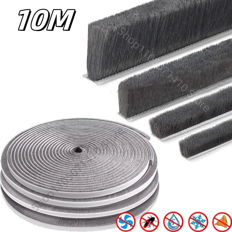 10M Brush Strip Self Adhesive Door Window Sealing Strip Home Door Window Sound Insulation Seal Film Door Window Weather Strip