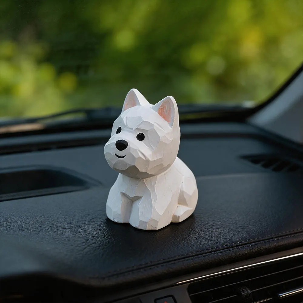 Hand Carved Wooden West Highland White Terrier Figurine Westie Dog Statue Cute Animal Tabletop Ornament Desk Home Decor Gift