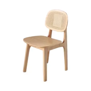 

Solid Wood Dining Chair Nordic Rattan Chair Log Stool Home Chair