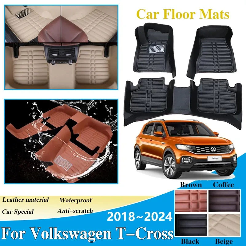 

Car Floor Mats for Volkswagen VW T-Cross C11 2018~2024 Tacqua LHD Leather Panel Liner Carpet Custom Foot Part Inner Accessories