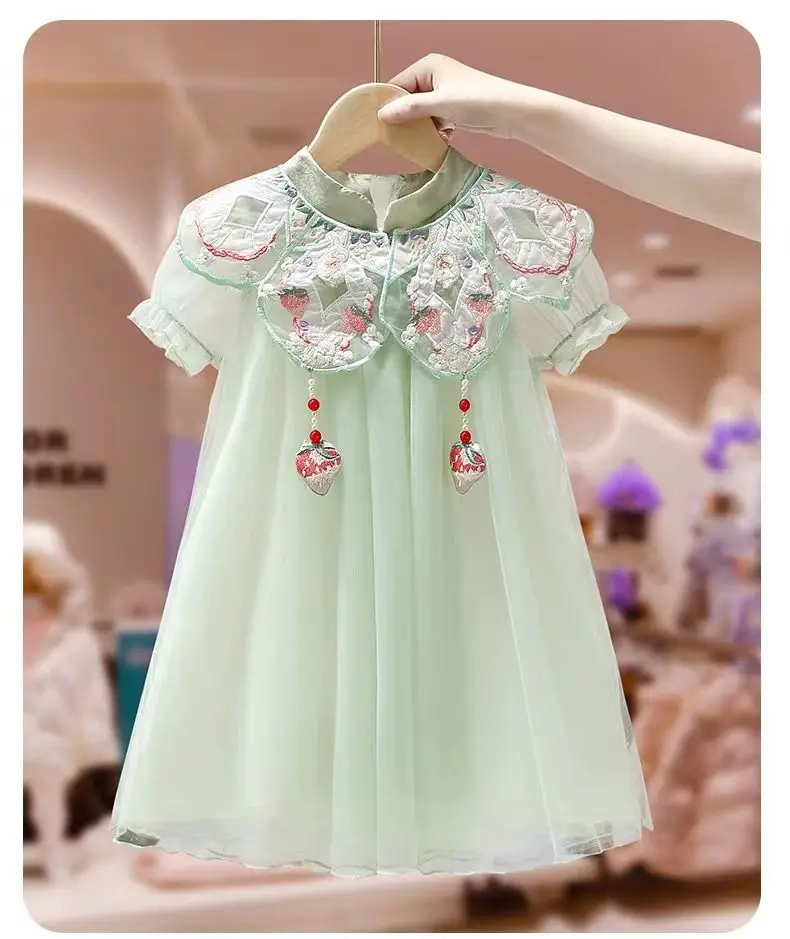 Hanfu Children\'s Summer Princess Dress New Tang Style Chinese Style Dress Girl Baby Short Sleeve Dress